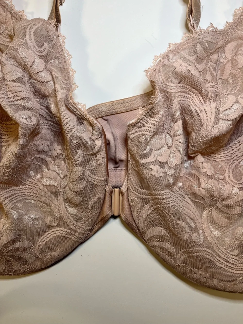 Glamorise WonderWire Front-Closure Stretch Lace Bra - Cafe, size 42F